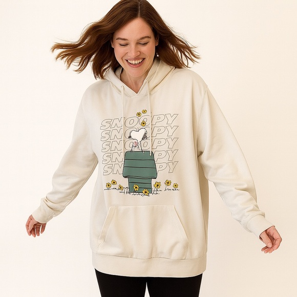 Peanuts Tops - Peanuts Snoopy Graphic Hoodie Cream Pullover Sweatshirt 2XL AR16
